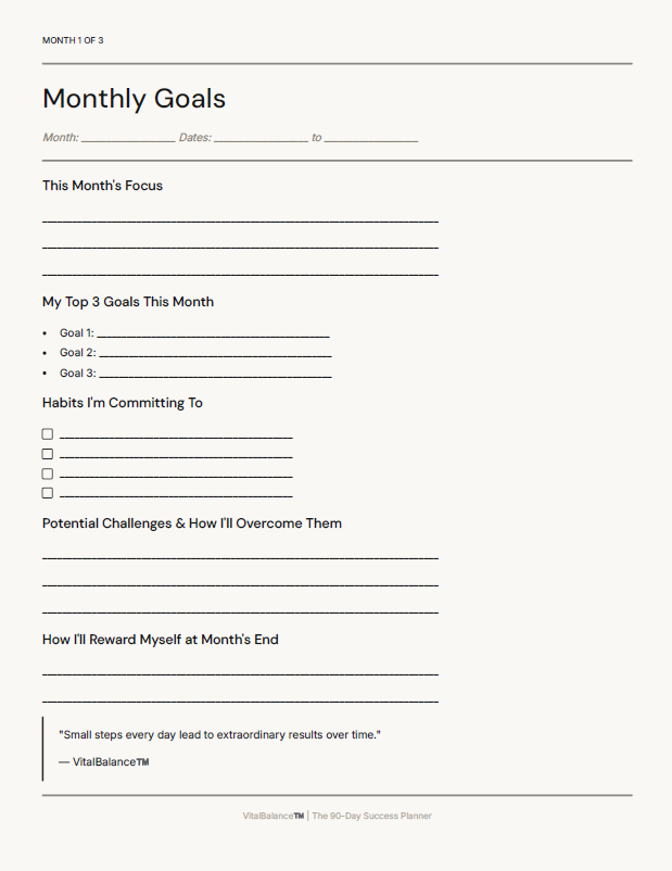 90-Day Success Planner — interior page 1